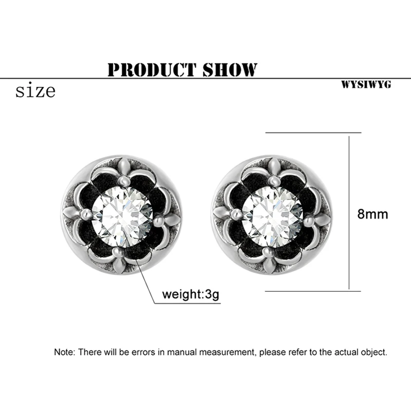 New Classic stainless steel men Ear studs  sunshine boy personality Ear Jewelry Round shape Zircon Earring For male Holiday gift 6