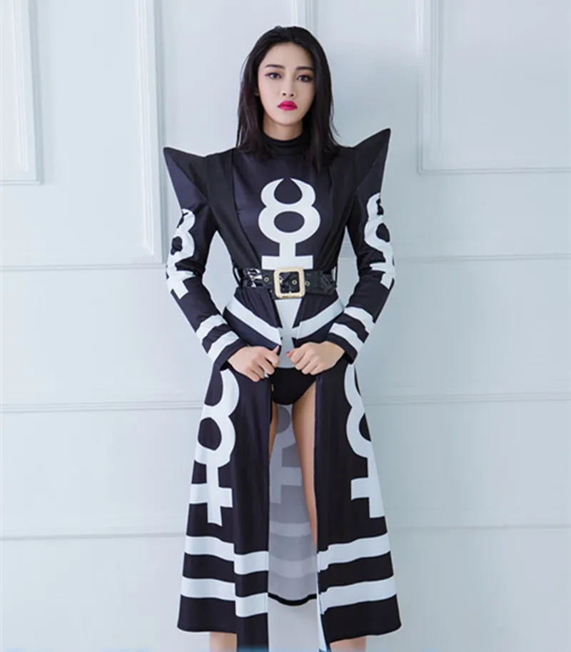 

Женский черный костюм с длинными часами, сексуальный костюм для диджея, сценическая одежда для бара, певица, танцевальный костюм в стиле хип-хоп для клуба, певица, танцор