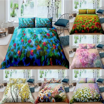 

ZEIMON 3D Oil Painting Bedding Set Queen King Soft Bedclothes Twin Flowers Duvet Cover with Pillowcases 2/3pcs Home Textiles