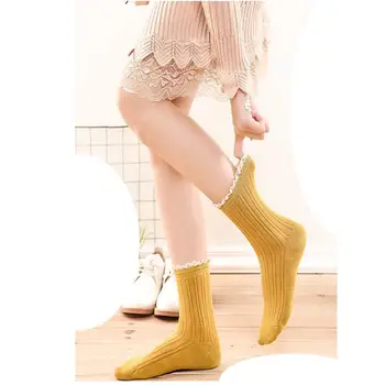 

Women Solid Cotton Crew Socks Girls Lace Ruffles Short Socks Ankle Socks Autumn Winter Warm Pink White Long Socks 5 Pairs/lot