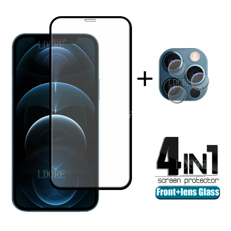 

4-in-1 For iPhone 12 Pro Glass For iPhone 12 Pro Full Cover Screen Protector For iphone 6 7 8 Plus SE 2020 12 Pro Max Mini Glass