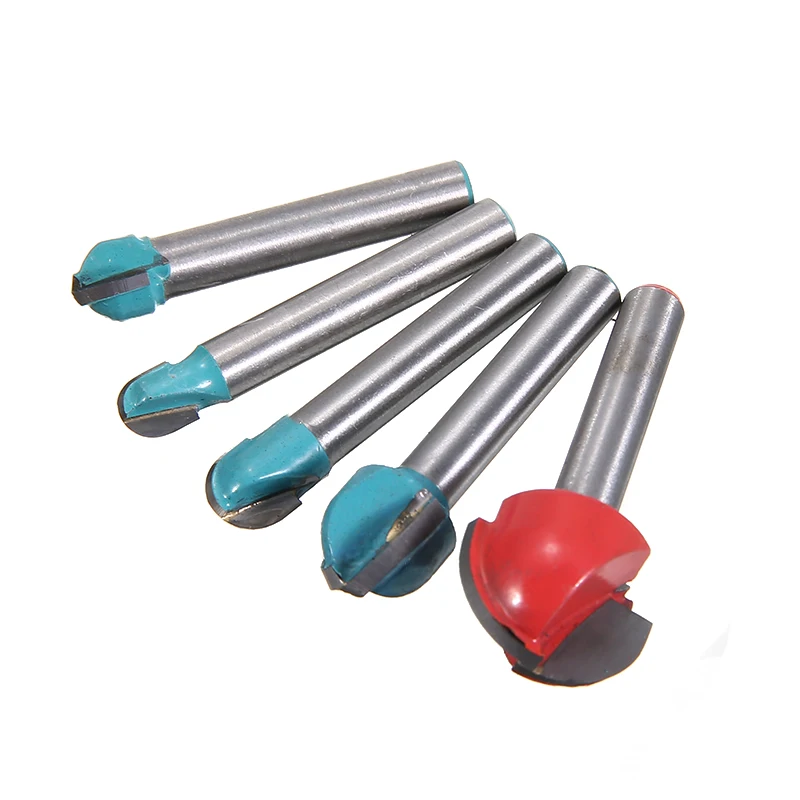 5pcs 6mm Shank Core Box Router Bit Shaker Solid Carbide Round Bottom Nose Bits Cutter Tools for Woodworking