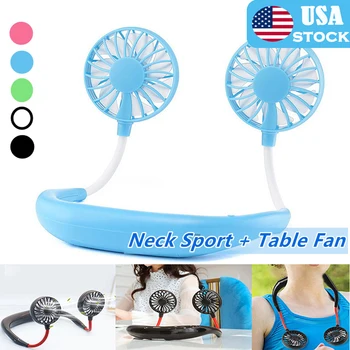 

Mini Portable Hanging Neckband Fan USB Rechargeable Double Fans Air Cooler Conditioner Colorful Aroma Electric Desk Fan For Home