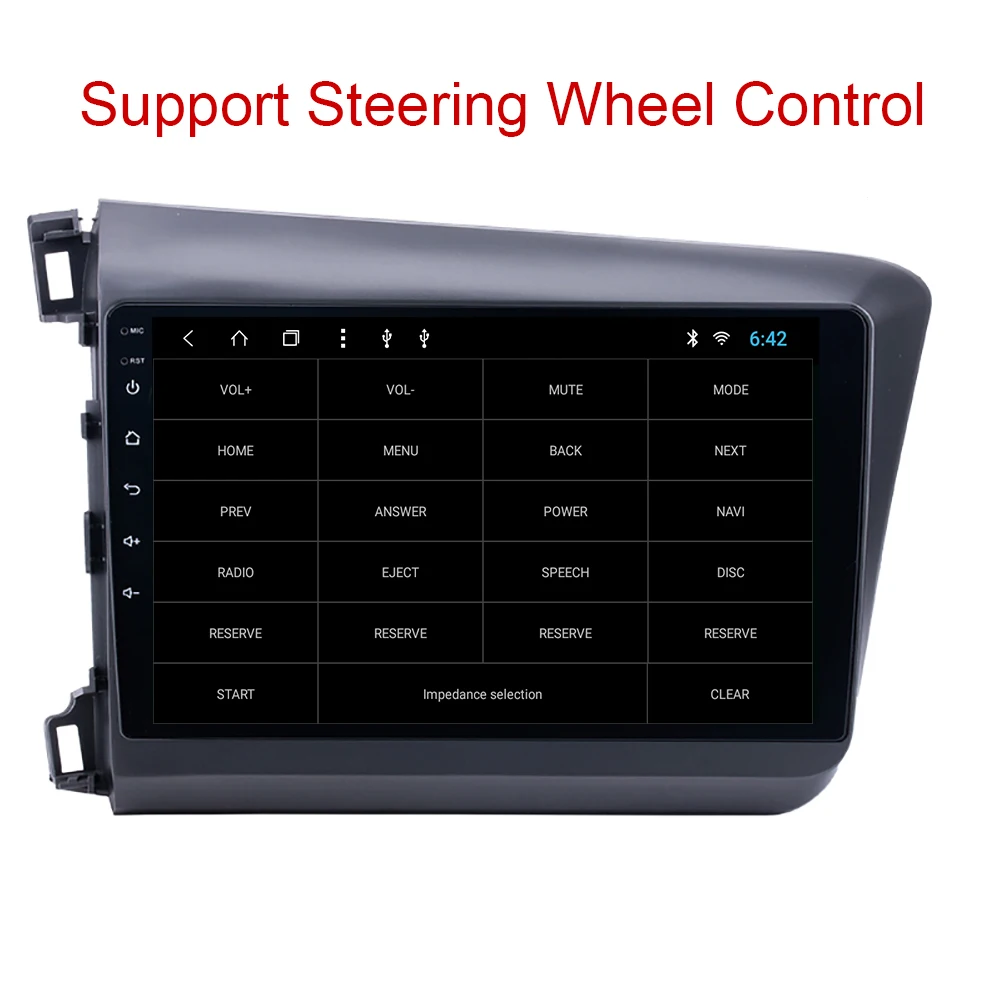 YAZH 9,0 ”ips Android 9,0 авто радио дисплей для Honda Civic 2012 2013 с восьмиядерным 1024*600 HD дисплей/зеркальная Ссылка/SWC