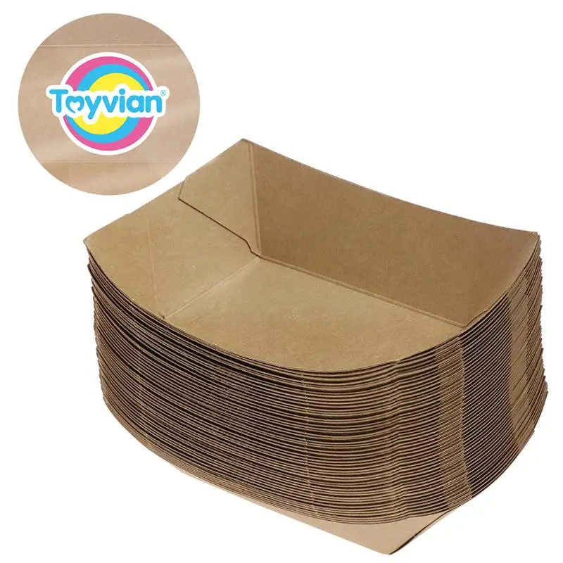 50pcs/Lot Disposable Food Container Box Creative Ship Shape Take Out Containers Easy Fold Kraft Paper Box For Lunch Salad