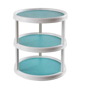 

3 Tiers Rotatable Tabletop Storage Tray Kitchen Bathroom Revolving Storage Rack Home Kitchen Shelf - Blue + White/Grey + White