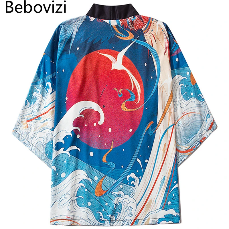 Japanese Streetwear Cosplay Tradition Short Kimonos Summer Yukata Clothes Anime Men Blue Cardigan Women Haori Obi Samurai