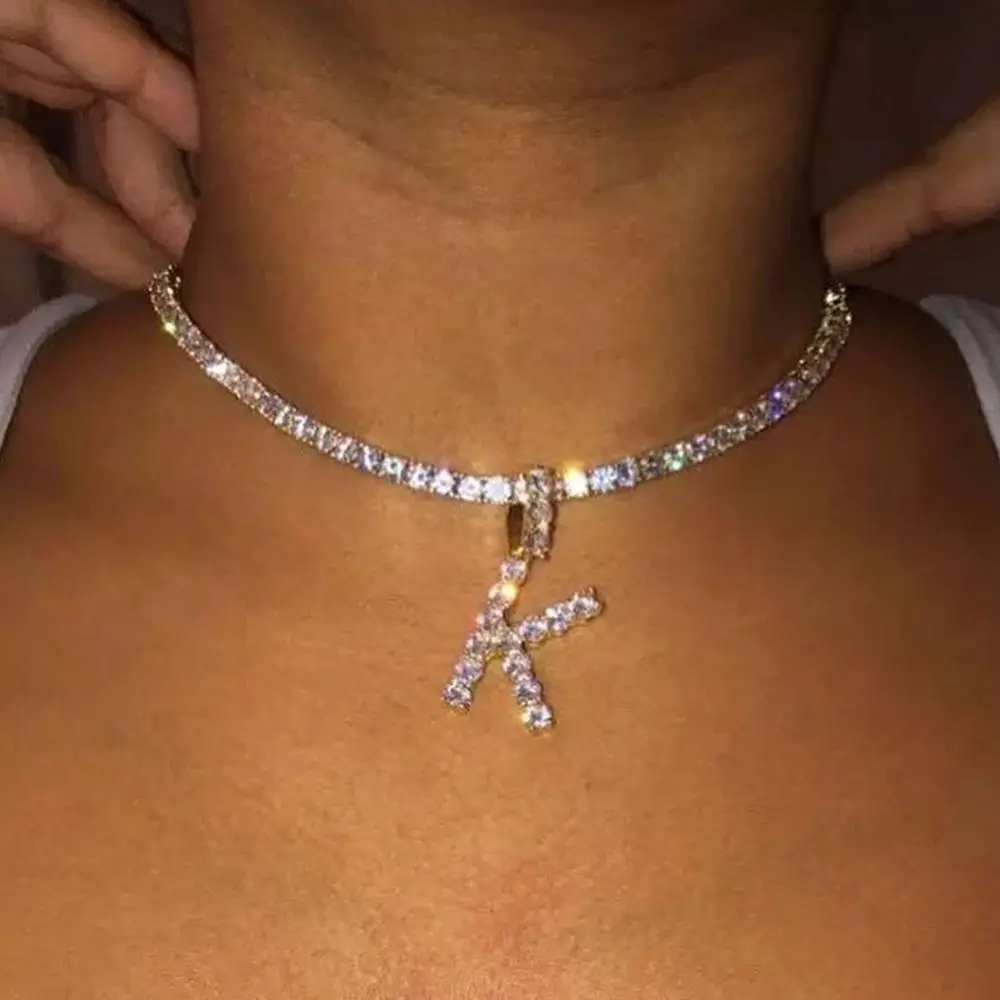 Iced Out 26 Letter Initial Necklace 