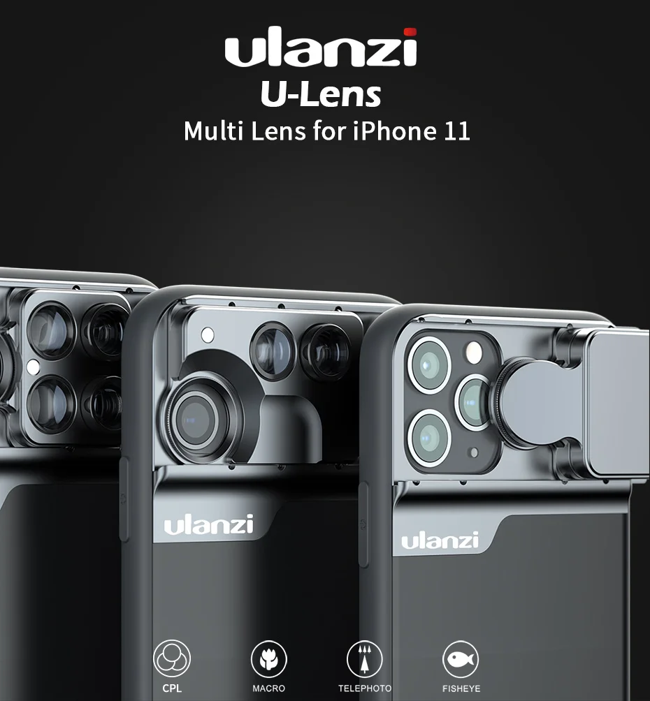 Ulanzi u-объектив многофункциональный объектив для Iphone11 серии Рыбий глаз Макро телеобъектив CPL фильтр 5 в 1 объектив Iphone внешний объектив Комплект