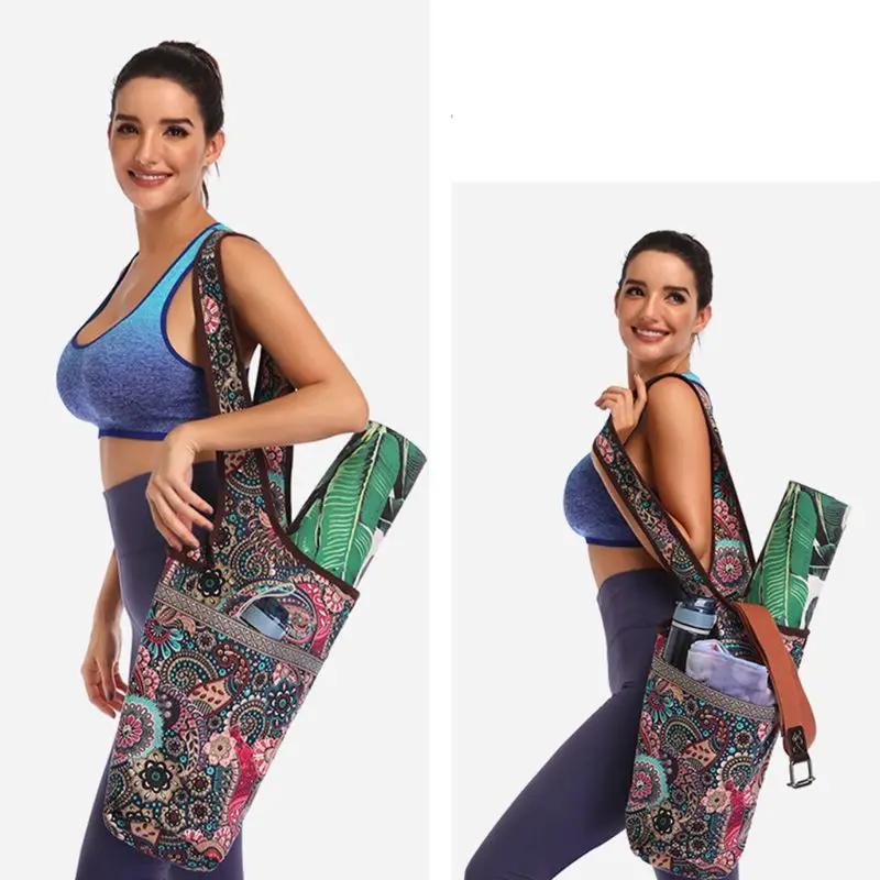 

Portable Printed Canvas Yoga Mat Bag Multi-function Shoulder Storage Case with Zipper Pocket 27RD