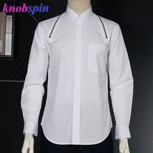 Брендовая дизайнерская мужская Осенняя рубашка на молнии, хлопковая приталенная Повседневная рубашка с длинным рукавом, черная, белая, не мнется, деловая мужская рубашка