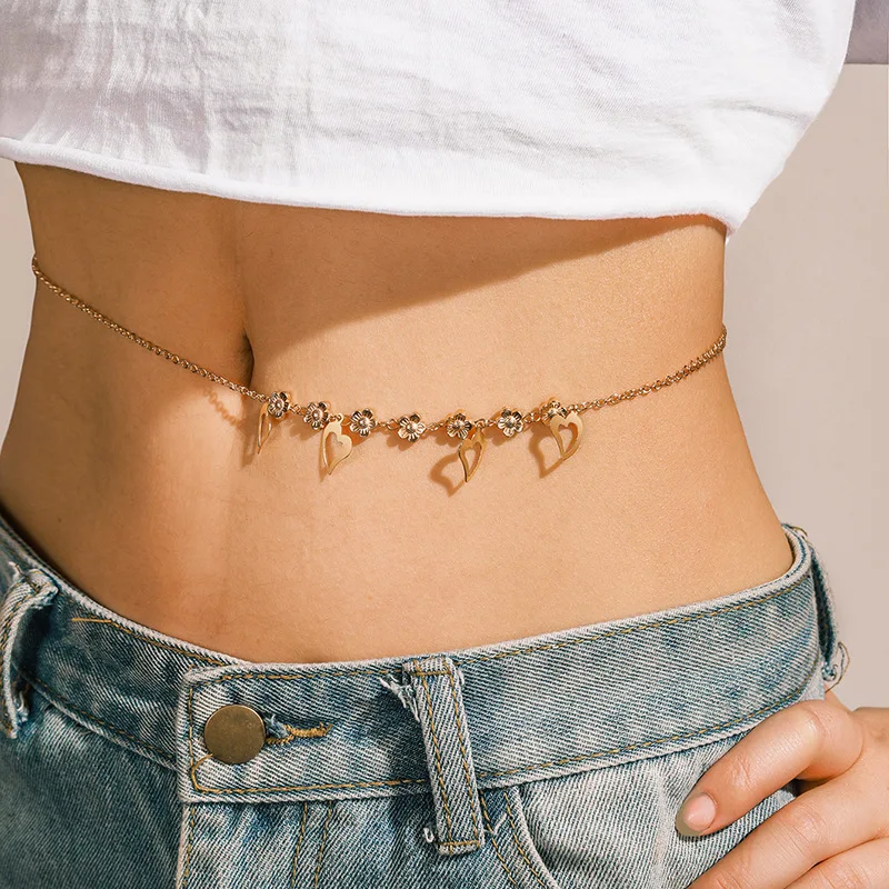 Leaf Diamond Belly Waist Chain For Womens Bohemian Geometric Circle Love-Heart Tassel Water Drop Shell Sexy  Body Jewelry Gifts