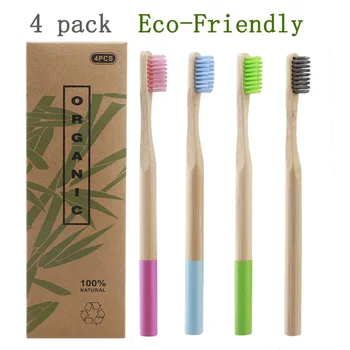 

4pcs Colorful Soft Bristles Bamboo Toothbrushes Eco Friendly round wood Crank handle toothbrush Oral Care Tooth Brush for Travel