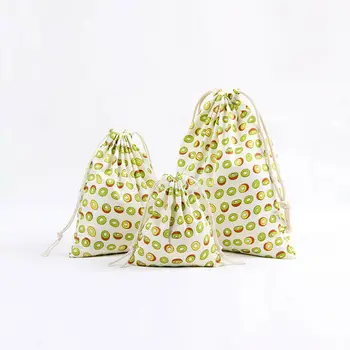 

020 Cotton Linen Storage Candy Packaging Bag Cotton Fabric Drawstring Birthday Party Gift Bag Candy Pouch Animal Fruit Print