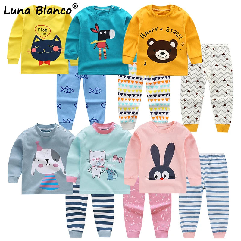 

Unisex 6M-4 Years old 2Pcs/set pajamas children's underwear set O-neck cotton Boy kids clothes Cartoon Long Sleeve GIRLS Suit