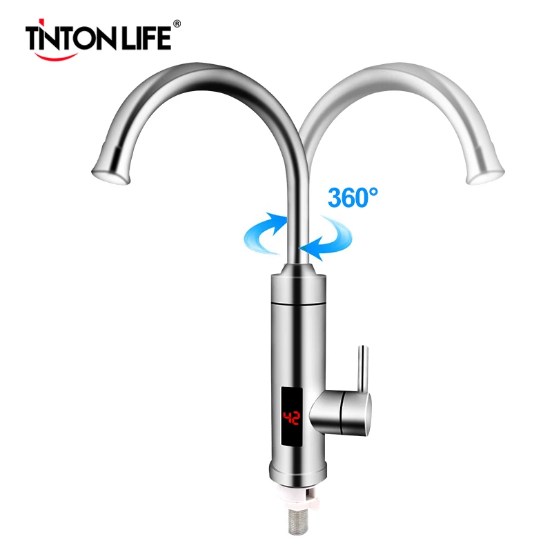 TINTON LIFE Stainless Steel Electric Water Heater Temperature Display Kitchen Tankless Instant Hot Water Faucet 3000W