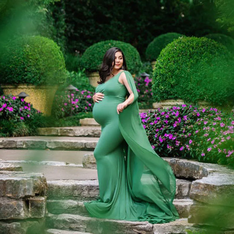 Tanie Szyfonowa chusta sukienka macierzyński fotografia rekwizyty dekolt w serek sukienka ciążowa fotografia sukienka ciążowa do sesji zdjęciowej Maxi ubrania