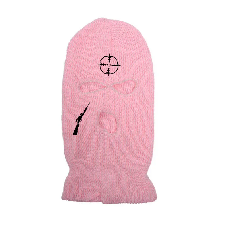Embroidery Sniper Rifle Balaclava Full Face Mask  Winter Hat for Woman Ski Mask Warm Knit Full Caps Outdoor Sports Beanies 6