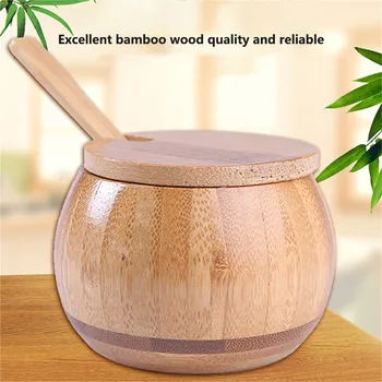 

VOGVIGO Wooden Spice Jar Seasoning Can With Lid Spoon Kitchen Tool Salt Storage Box Natural Spice Tank Sugar Pot