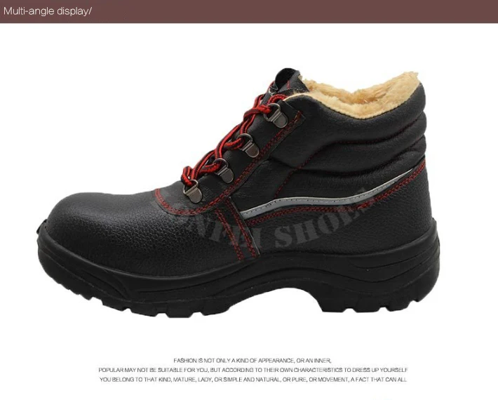 Genuine leather Winter warm comfortable anti smash/impact steel toe safety shoe boots wear resistant pu sole men work boots