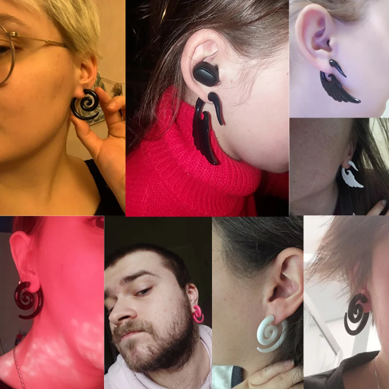2pcs Acrylic Fake Plugs Tunnel Faux Ear Taper Gauges Swirl Wing Stud Earrings Cheater Stretcher Expander Piercing Body Jewelry - Image 2