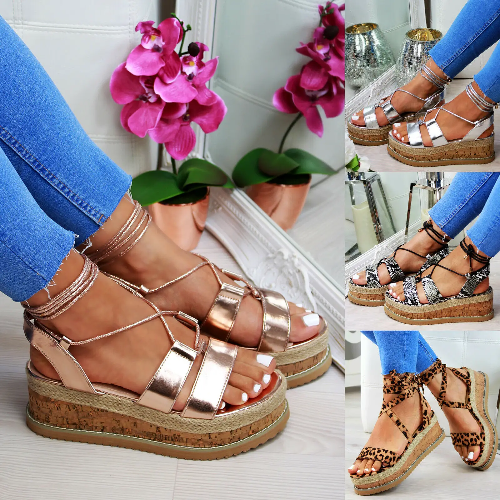 

Summer Women Casual Lace Up Mutil Color Platform Sandals Fashion New Style Leisure High Heels Ankle Strap Summer Ladies Shoes
