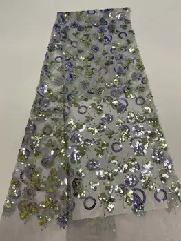 

Latest African Lace 2020 High Quality Nigerian 3D Bridal Lace Fabric Embrodiery Tulle sequins French Lace Fabric for haute Party