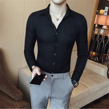 Модная брендовая мужская Однотонная рубашка с длинным рукавом, Облегающая рубашка, Мужская одежда, темно-зеленые, красные Повседневные Вечерние рубашки