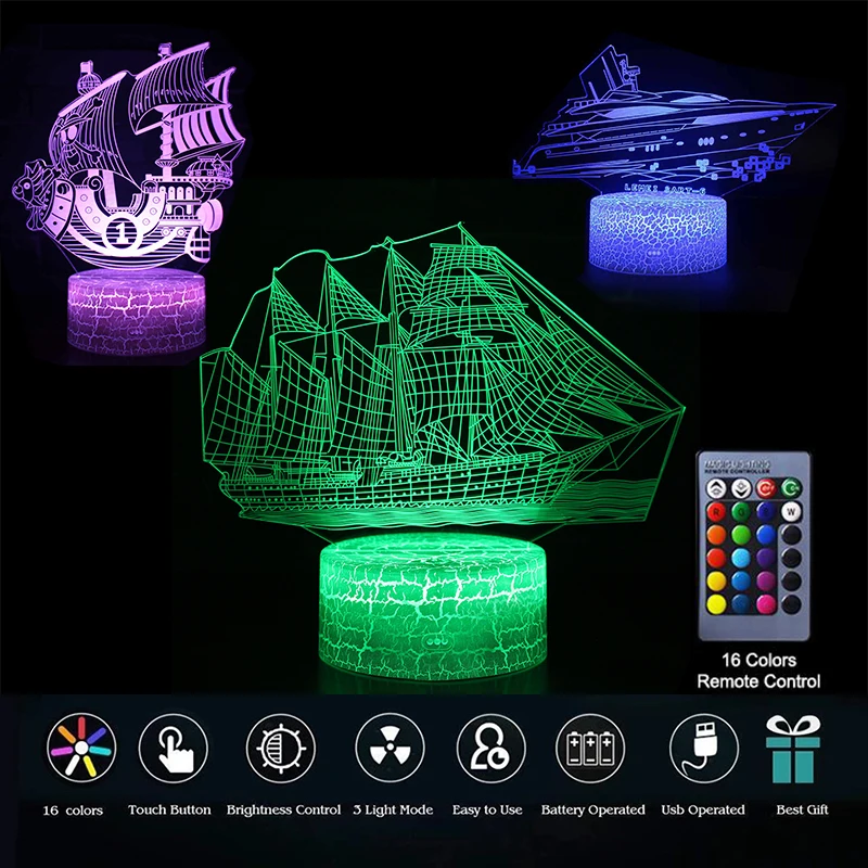 3D Новинка парусная лодка море корабль Ночной светильник светодиодный USB