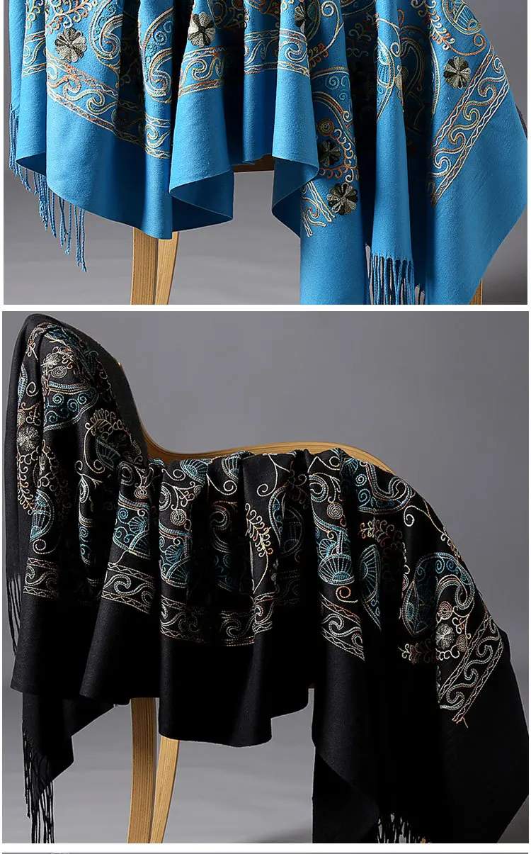 New Scarf For Women Winter Embroidery Neck Cashmere Scarves Lady Shawl Wrap Female Foulard Blanket Tassel Bandana Femme
