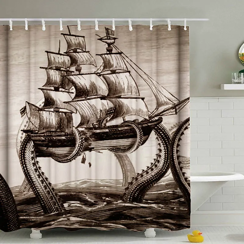 

High Quality Shower Curtain Printed with Sailing Octopus Pattern Has Great Shading and Waterproof Function Home Decoration