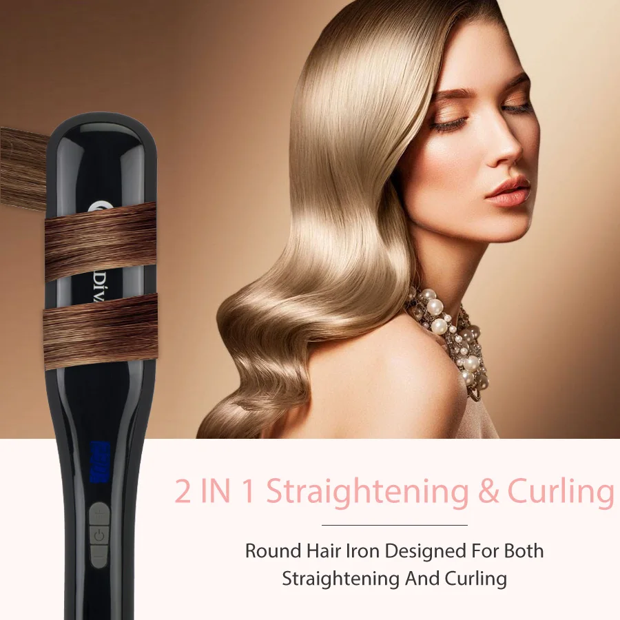 Hair Diva 2 in 1 Ionic Straightening Brush With Anti Scald Ceramic LCD Hair Straightener Brush Hot