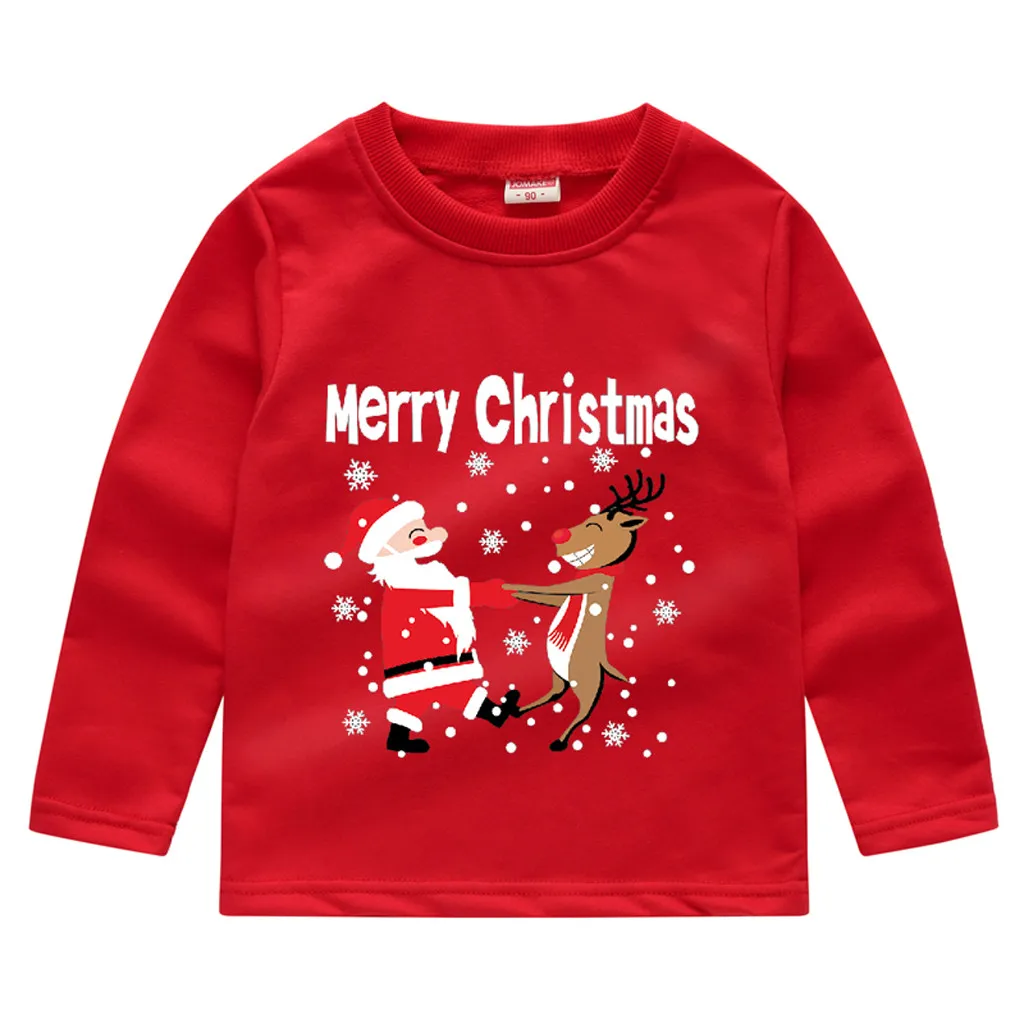 Рождественская футболка для малышей, детский Рождественский свитер с Санта-Клаусом для мальчиков и девочек, пуловер, топы, футболка с длинными рукавами, Camisetas, 4 цвета