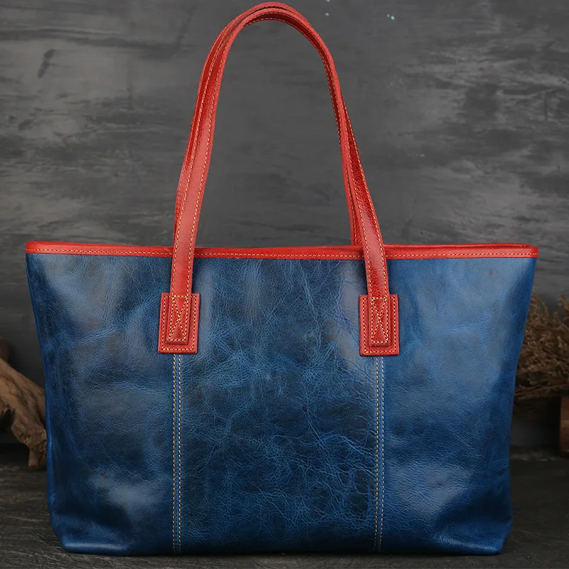

Contrast color Handbags Soft Genuine Leather Leather Big Women Bags HandBags Famous Brands Top-handle Shoulder Bags for Women