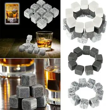 

9Pcs Whisky Ice Stones Wine Drinks Cooler Cubes Whiskey Rocks Granite Pouch Hot