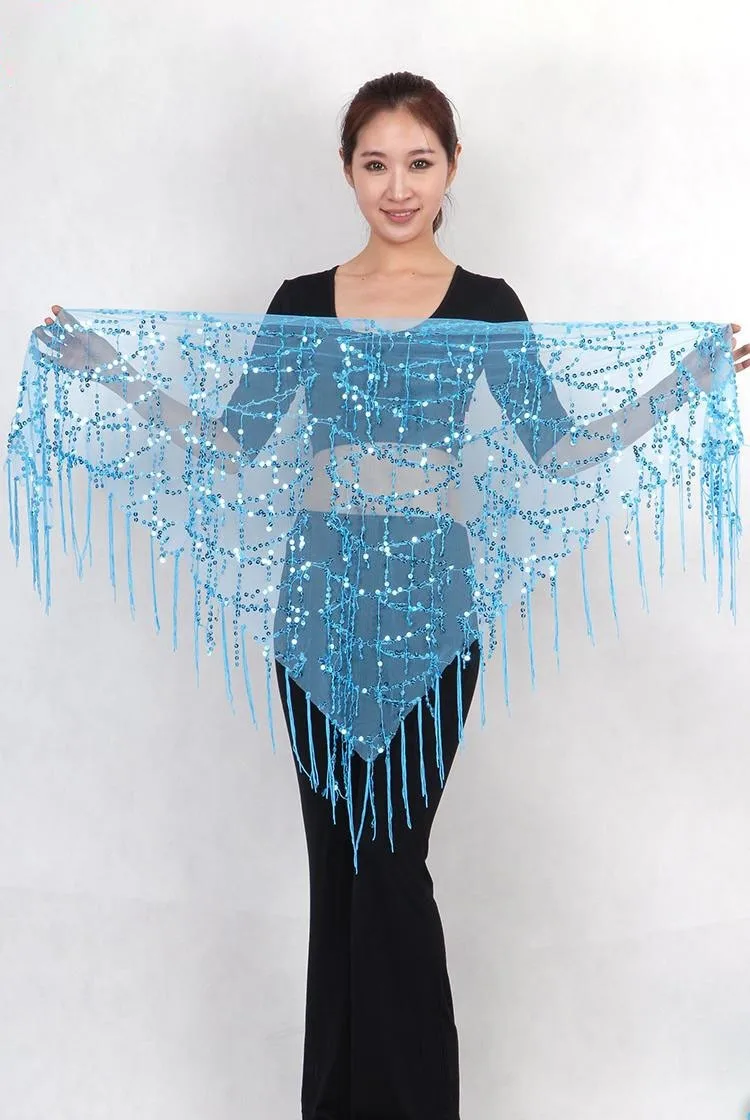 belly dancing scarf 16 Colors Practice Clothes Accessories Stretchy Long Tassel Triangle Belt Hand Crochet Belly Dance Hip Scarf