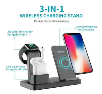 

3 In 1 Fast Qi Wireless Charger Phone Stand For iPhone Apple Watch Charging