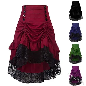

Fashion Irregular Pleated Women Skirts Lace Patchwork Height Waist Button Skirts Package Hip Colours Skirts Spring Big Size