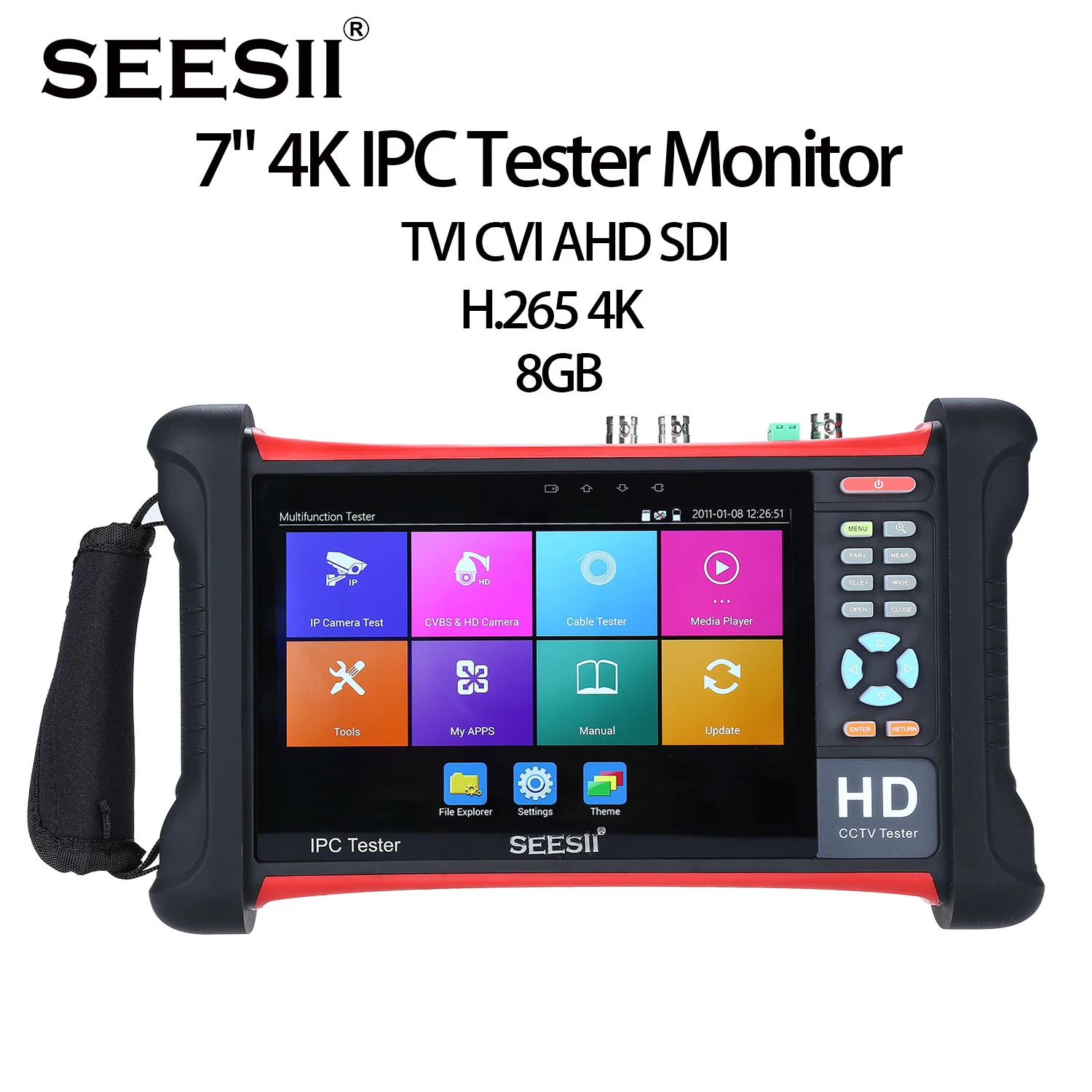 

SEESII X7-ADHS4 7" Touch Screen 4K 1080P IPC Camera CCTV Retina Tester Monitor Wifi TVI CVI AHD SDI CVBS IP Discovery Analog