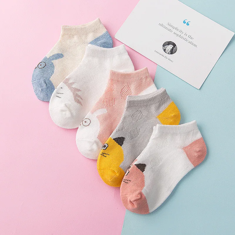 5 пар/лот детские носки для мальчиков и девочек, модные хлопковые носки с дышащей сеткой весна-лето, высокое качество, От 1 до 8 лет, подарки на день рождения - Цвет: 07