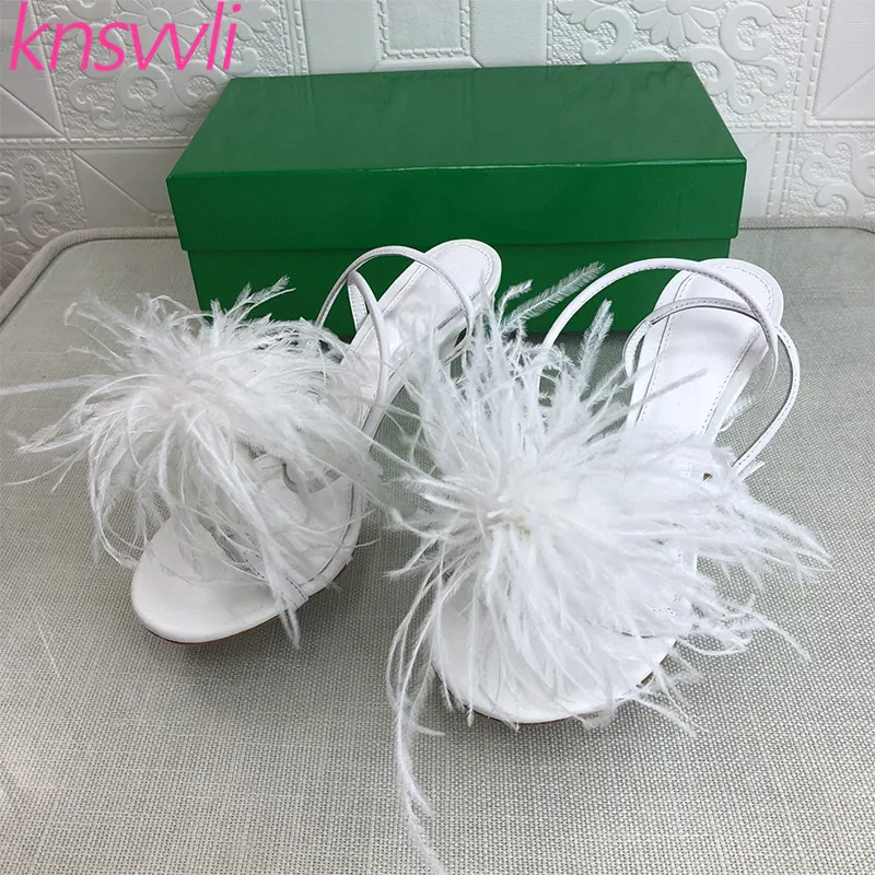 Босоножки-гладиаторы Ostrich Hair на высоком каблуке женские шлепанцы летняя обувь