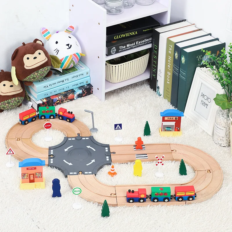 

Wooden Railway Train Set Eight Character Wooden Track Train Track Compatible Wooden Train Toy Set Toys for Kids Birthday Gifts