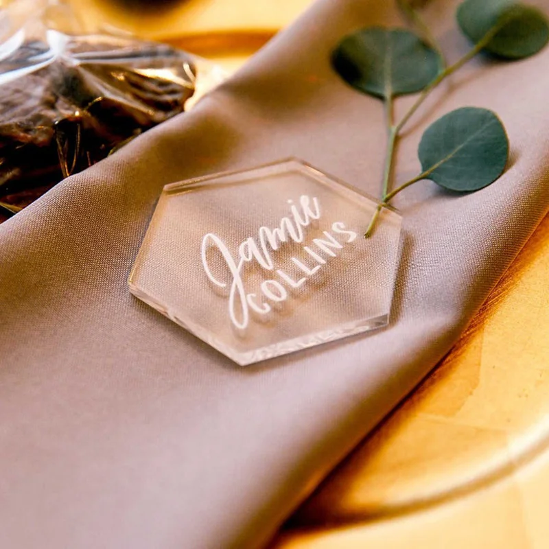 Hexagon place card names card, Wedding tags, Acrylic Escort Cards for Table, Wedding Party or Event Decor
