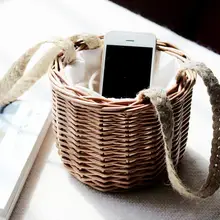 Соломенная Сумка мини-ротанговая бамбуковая сумка цилиндрическая сумка ручная сумка-косметичка знаменитостей простая симпатичная