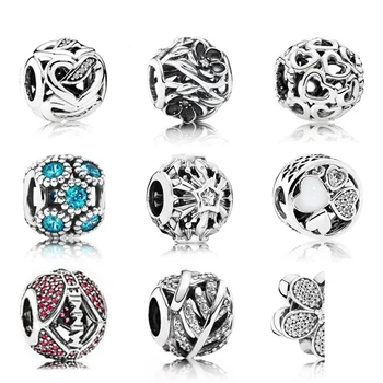 

NEW 100% Genuine 925 Sterling Silver Hollow shine pattern Charm Beads Fit Bracelet DIY bracelet The factory wholesale
