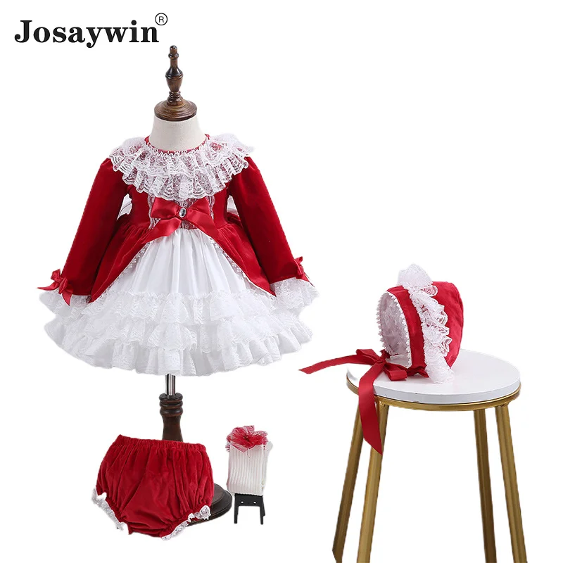Kids Dress for Girls Baby Party Lolita Style Dress for Kid Long Sleeve Patchwork Wedding Dress Girl Ball Gown Princess Vestidos