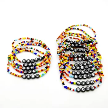 

Boho Seed Bead Bracelet Femme Custom Jewelry Initial Letter Rainbow Multicolor Handmade Beads Summer Beach Pulseras 2020 New