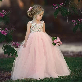 1-7 Year Kids Girls Princess Dress Evening Party Wedding Birthday Tulle Tutu Dresses Baby Girl Clothes Summer Long Maxi Dress 3