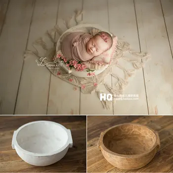 

2020 Vintage Newborn Photography Basket Wooden BowlBaby Photoshooting Props Classic Infant Photo Wooden Bowl Studio Wood Crib Ba