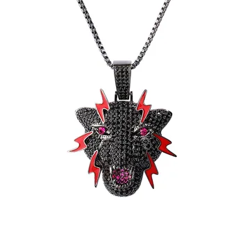 

New Iced out Flash Leopard Pendant Necklace Hip-hop Jewelry Necklace Black with Red Color Cubic Zirconia Mens Women Party Gift